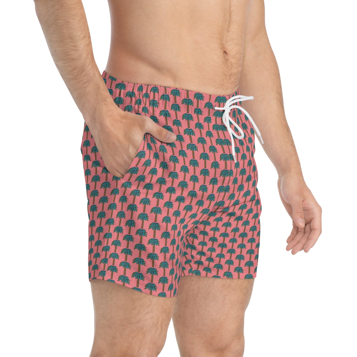 Tiki Palm Coral Swim Trunks