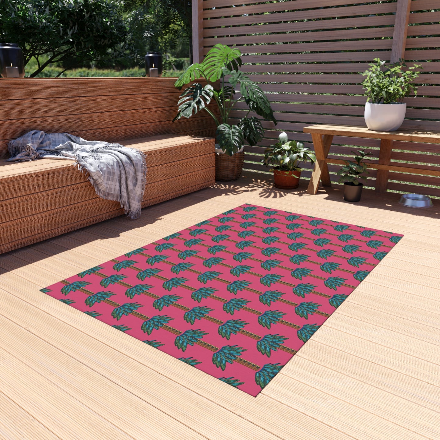 Tiki Palm Fuscia Indoor/Outdoor Rug