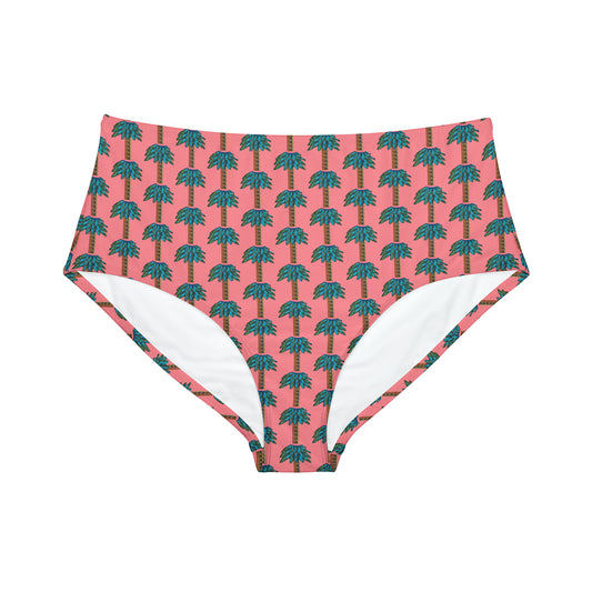 Tiki Palm Coral High-Waist Hipster Bikini Bottom