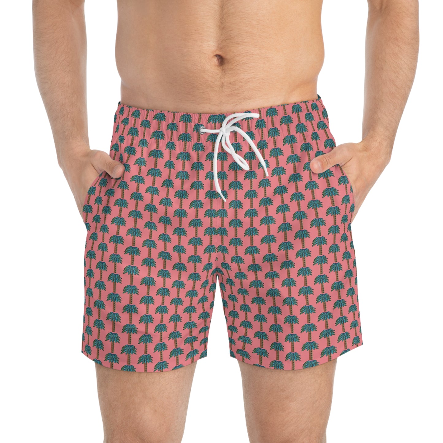 Tiki Palm Coral Swim Trunks