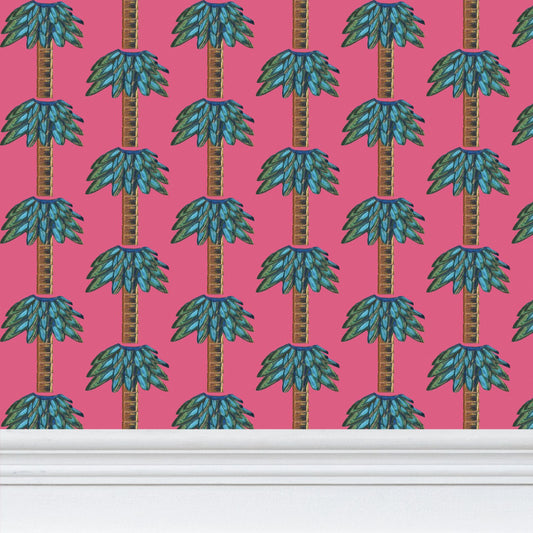 Tiki Palm Fuchsia Wallpaper