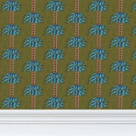 Tiki Palm Moss Green Wallpaper