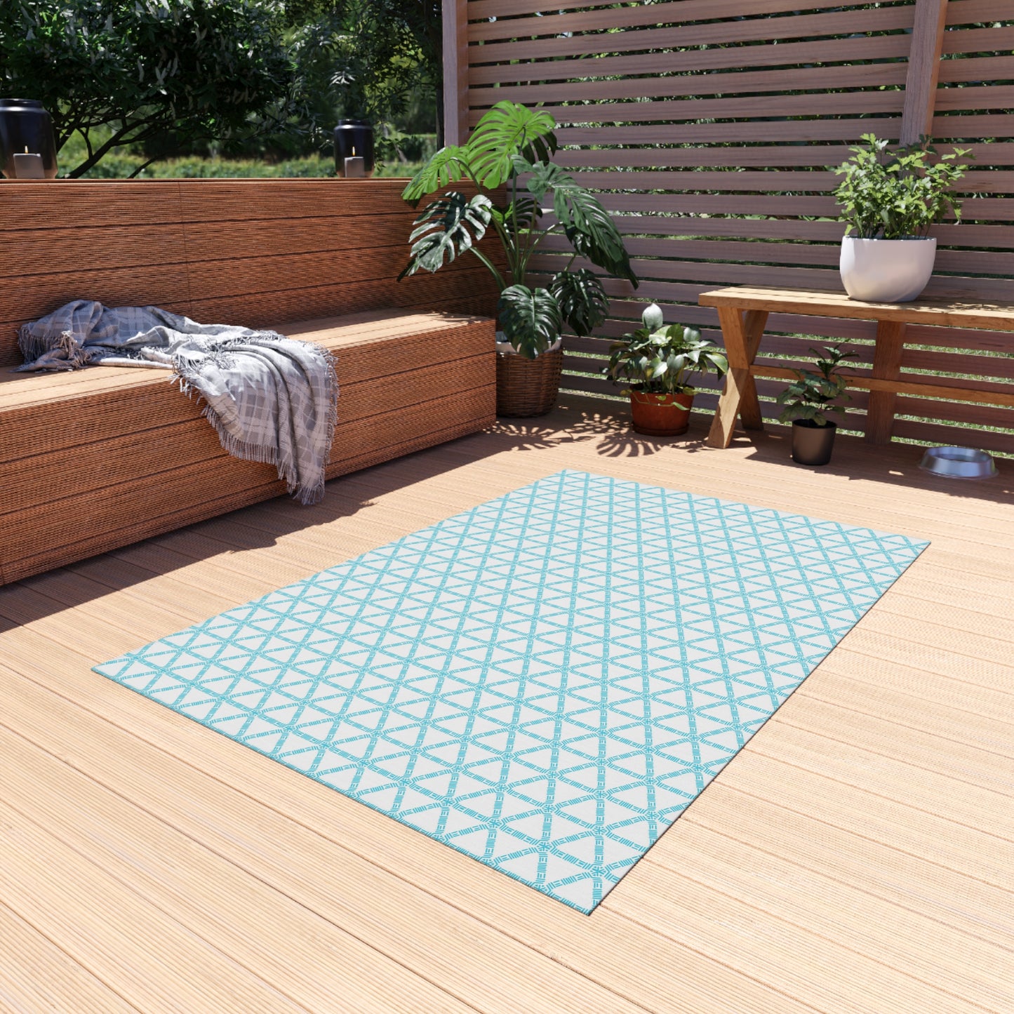 Turquoise Lattice Indoor/Outdoor Rug