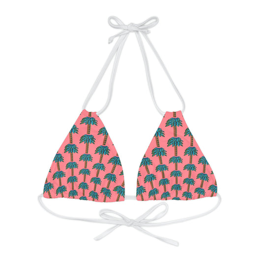 Tiki Palm Coral Strappy Bikini Top