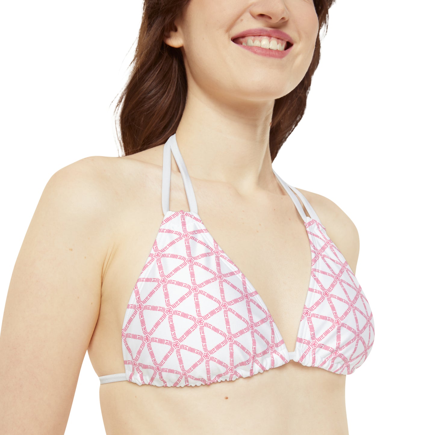 Pink Lattice Strappy Bikini Top