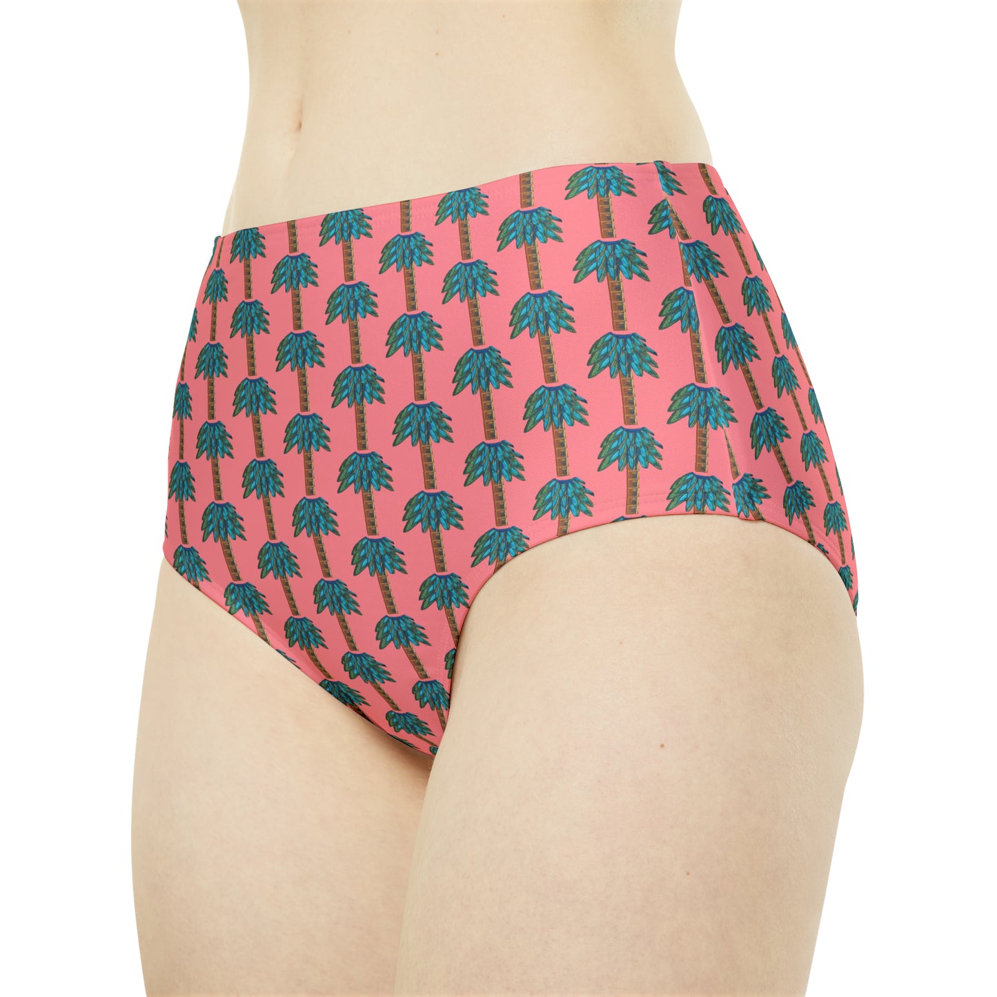 Tiki Palm Coral High-Waist Hipster Bikini Bottom