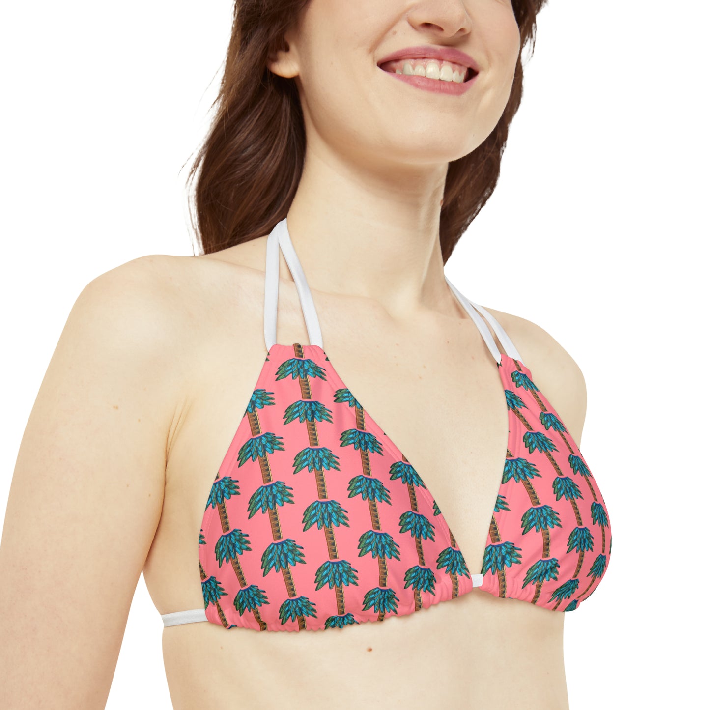 Tiki Palm Coral Strappy Bikini Top