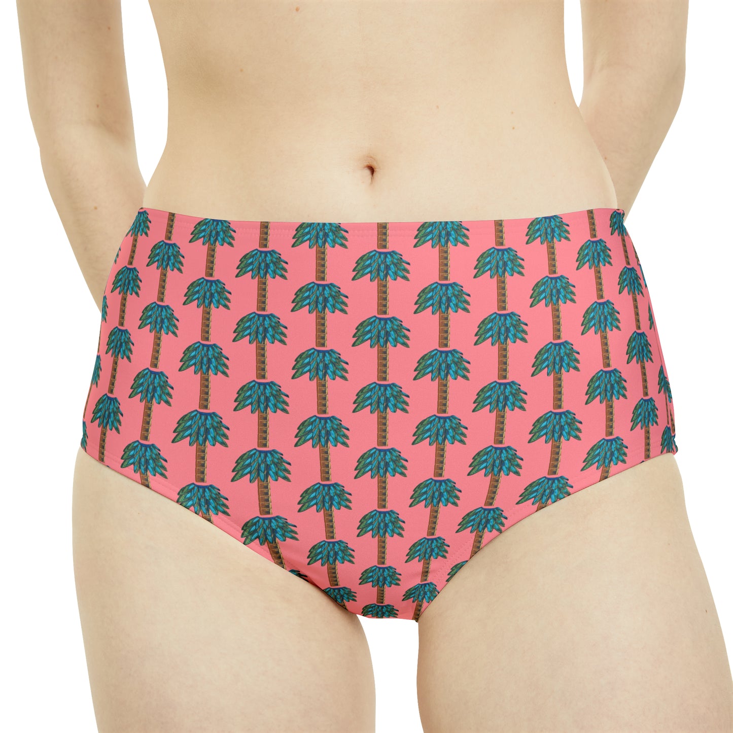 Tiki Palm Coral High-Waist Hipster Bikini Bottom