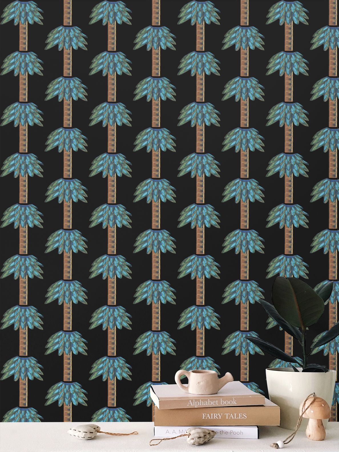 Tiki Palm Black Wallpaper