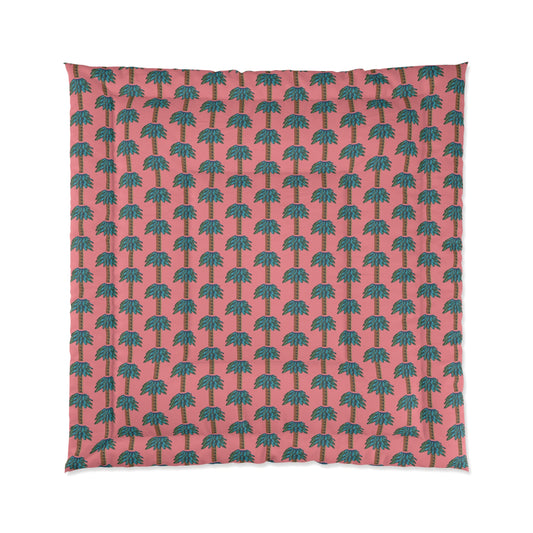 Tiki Palm Coral Comforter