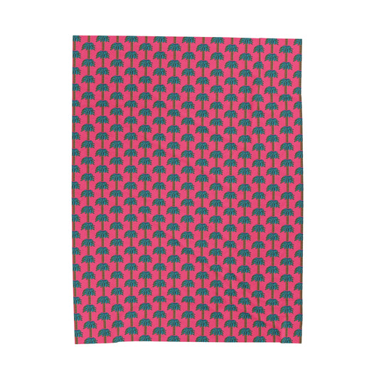 Tiki Palm Fuscia Plush Blanket