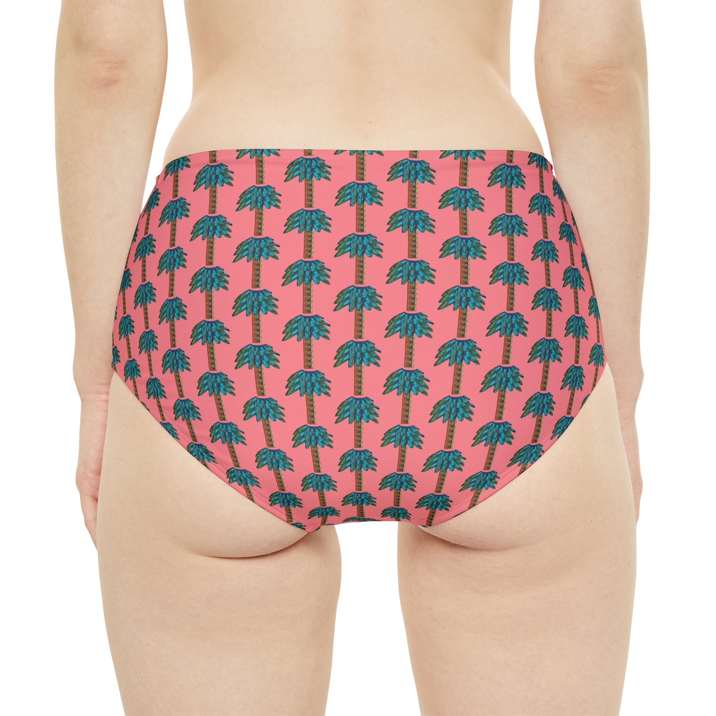 Tiki Palm Coral High-Waist Hipster Bikini Bottom