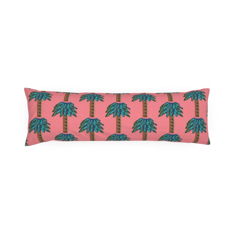Tiki Palm Coral Bolster Pillow